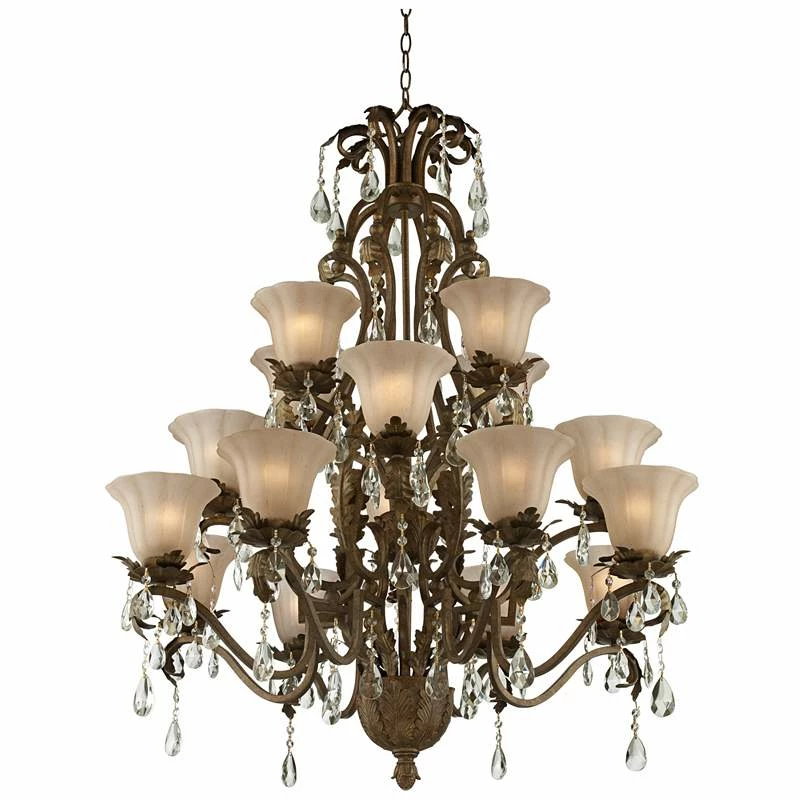 Iron Leaf 39" Wide Roman Bronze And Crystal Chandelier 6 Iron Leaf 39" Wide Roman Bronze And Crystal Chandelier - Image 4