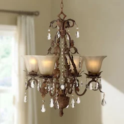 Iron Leaf 4-Light Roman Bronze And Crystal Chandelier
