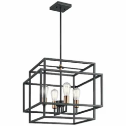 Kichler Taubert 18"W Black Steel Open-Cube 4-Light Pendant -Outlet The Radiantix Store kichler taubert 18 inchw black steel open cube 4 light pendant 18c69views1