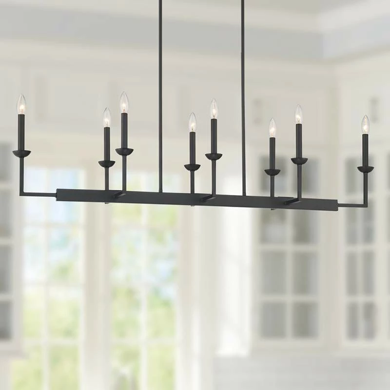Kime 50" Wide Black 8-Light Trestle Island Chandelier 3 Kime 50" Wide Black 8-Light Trestle Island Chandelier