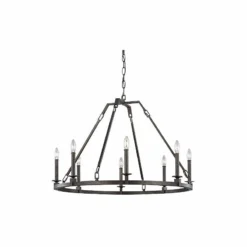 Landen 34" Wide Smith Steel 8-Light Wagon Wheel Chandelier