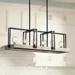 Laya 38 3/4"W Bronze W/ Wood Kitchen Island Light Chandelier