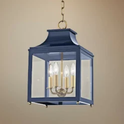 Leigh 11 1/2"W Aged Brass And Navy 4-Light Mini Pendant