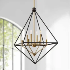 Louvre 29" Wide Western Bronze And Brass 8-Light Modern Foyer Pendant