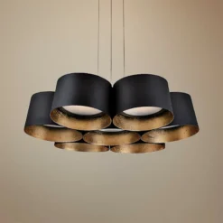 Marimba 17 3/4"W Black And Gold Leaf 7-Light LED Pendant