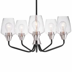 Maxim Goblet 23"W Black And Satin Nickel 5-Light Chandelier -Outlet The Radiantix Store maxim goblet 23 inchw black and satin nickel 5 light chandelier 59j96views1