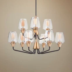 Maxim Goblet 27" Wide Bronze And Brass 9-Light Chandelier