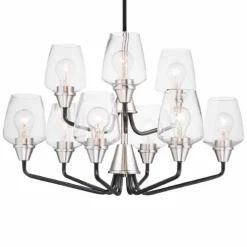 Maxim Goblet 27"W Black And Satin Nickel 9-Light Chandelier -Outlet The Radiantix Store maxim goblet 27 inchw black and satin nickel 9 light chandelier 59j91views1