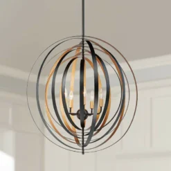 Maxim Radial 30"W Circular Black Gold 5-Light Pendant Light