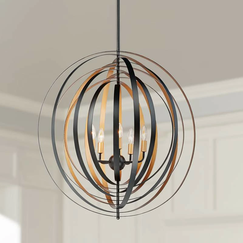 Maxim Radial 30"W Circular Black Gold 5-Light Pendant Light 3 Maxim Radial 30"W Circular Black Gold 5-Light Pendant Light