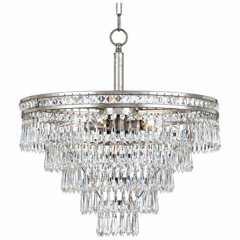 Mercer 20"W Olde Silver And Crystal Convertible Chandelier 4 Mercer 20"W Olde Silver And Crystal Convertible Chandelier - Image 2