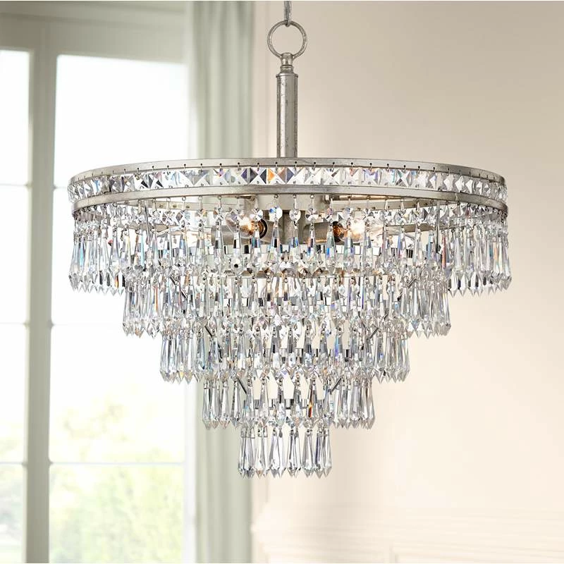 Mercer 20"W Olde Silver And Crystal Convertible Chandelier 3 Mercer 20"W Olde Silver And Crystal Convertible Chandelier