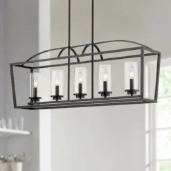 Golden Lighting Mercer 38 1/4"W Matte Black 5-Light Linear Island Pendant