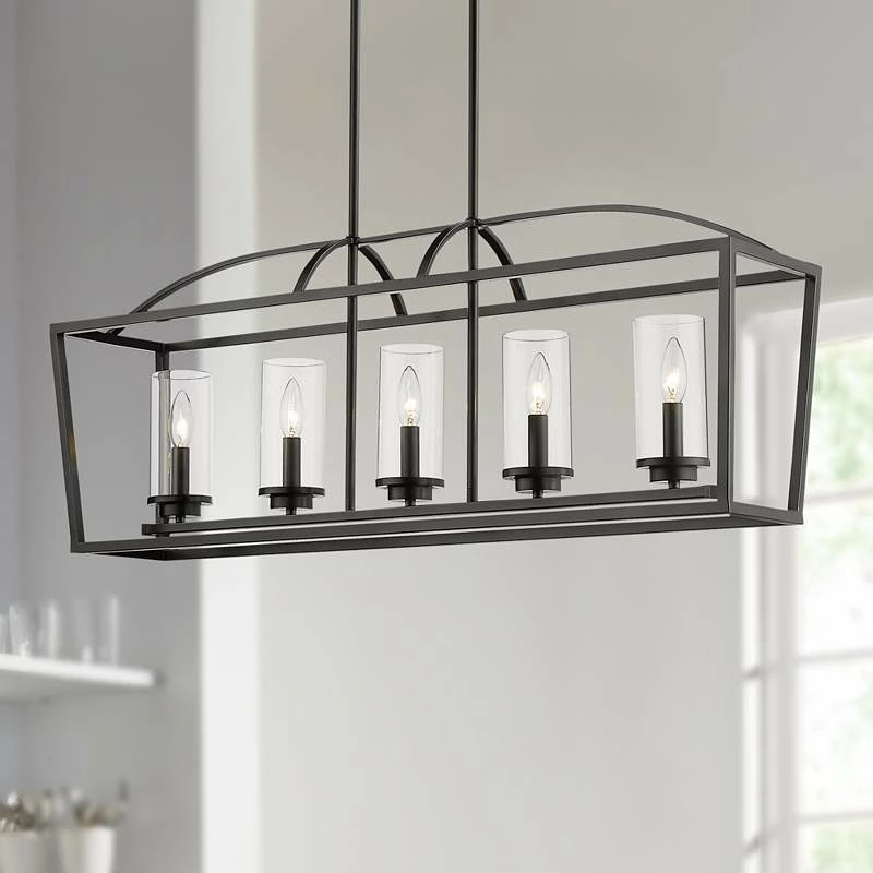 Golden Lighting Mercer 38 1/4"W Matte Black 5-Light Linear Island Pendant 3 Golden Lighting Mercer 38 1/4"W Matte Black 5-Light Linear Island Pendant