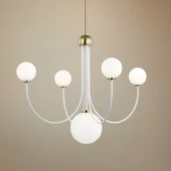 Mitzi Coco 30"W Aged Brass And White 5-Light LED Chandelier