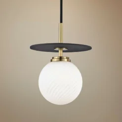 Mitzi Ellis 7" Wide Aged Brass And Black Modern LED Mini Pendant