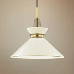 Mitzi Kiki 14" Wide Aged Brass And Cream Shade Modern Pendant Light