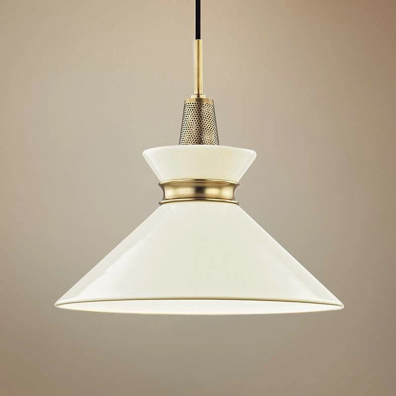 Mitzi Kiki 14" Wide Aged Brass And Cream Shade Modern Pendant Light 3 Mitzi Kiki 14" Wide Aged Brass And Cream Shade Modern Pendant Light