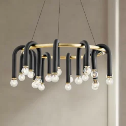 Mitzi Whit 28 3/4"W 20-Light Aged Brass And Black Chandelier