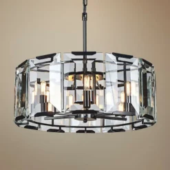 Monaco 26"W Glass Drum Matte Black Pendant Light