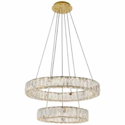 Monroe 23 1/2" Wide Gold And Crystal 2-Tier LED Chandelier -Outlet The Radiantix Store monroe 23 and one half inch wide gold and crystal 2 tier led chandelier 78k64views1