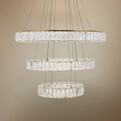 Monroe 31 1/2" Wide Gold And Crystal 3-Tier LED Chandelier