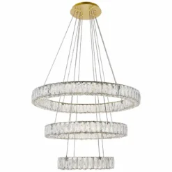Monroe 31 1/2" Wide Gold And Crystal 3-Tier LED Chandelier -Outlet The Radiantix Store monroe 31 and one half inch wide gold and crystal 3 tier led chandelier 78k79views1