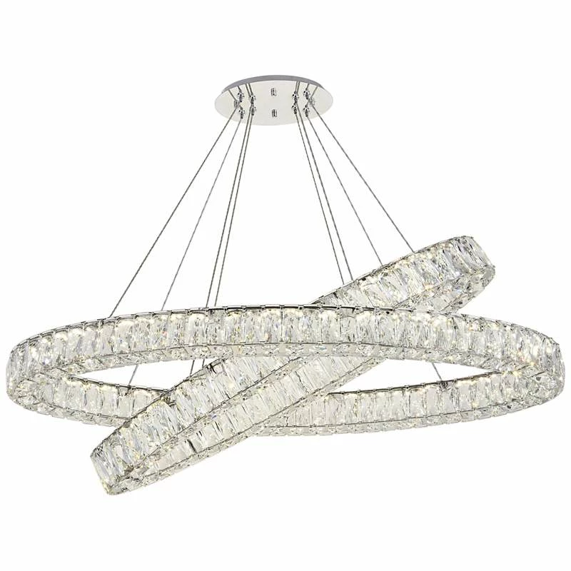 Monroe 41" Wide Chrome And Crystal 2-Tier LED Ring Chandelier 4 Monroe 41" Wide Chrome And Crystal 2-Tier LED Ring Chandelier - Image 2
