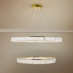 Monroe 42" Wide Gold And Crystal 2-Tier LED Ring Chandelier