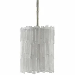 Moonstone 8" Wide Silver Leaf Selenite Crystal Mini Pendant