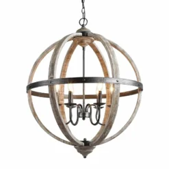 Navejo 27" Wide Antique Wood 6-Light Globe Chandelier