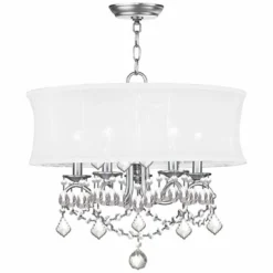 New Castle 20" Wide Brushed Nickel And Crystal Chandelier With Shade -Outlet The Radiantix Store new castle 20 inch wide brushed nickel and crystal chandelier with shade 7m038