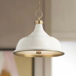 Painted No.1 18"W Aged Brass Pendant With Off-White Shade