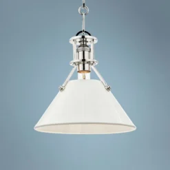 Painted No.2 9 1/2"W Nickel Mini Pendant W/ Off-White Shade