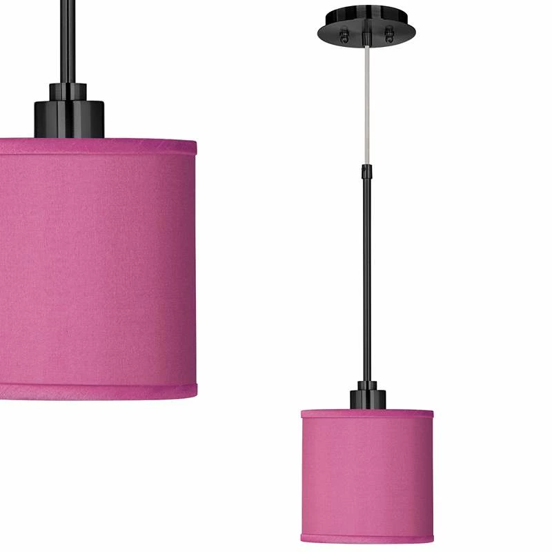 Pink Orchid Faux Silk Giclee Black Mini Pendant Light 3 Pink Orchid Faux Silk Giclee Black Mini Pendant Light