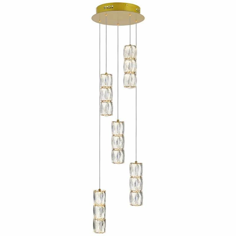 Polaris 12" Wide Gold And Crystal LED Multi Light Pendant 4 Polaris 12" Wide Gold And Crystal LED Multi Light Pendant - Image 2