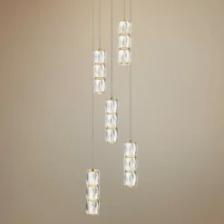 Polaris 12" Wide Gold And Crystal LED Multi Light Pendant