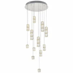 Polaris 24" Wide Chrome And Crystal LED Multi Light Pendant -Outlet The Radiantix Store polaris 24 inch wide chrome and crystal led multi light pendant 77e00