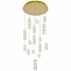 Polaris 28" Wide Gold And Crystal LED Multi Light Pendant -Outlet The Radiantix Store polaris 28 inch wide gold and crystal led multi light pendant 77h85