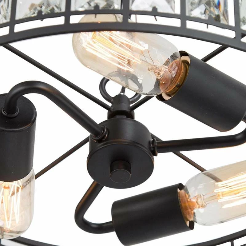 Polia 16" Wide Black Metal 3-Light Drum Chandelier 5 Polia 16" Wide Black Metal 3-Light Drum Chandelier - Image 3