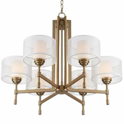 Possini Euro Beauchamp 32" Wide Gold Double Shade 6-Light Chandelier -Outlet The Radiantix Store possini euro beauchamp 32 inch wide gold double shade 6 light chandelier 86m17views4