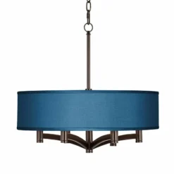 Possini Euro Blue Faux Silk Ava 6-Light Bronze Pendant Chandelier