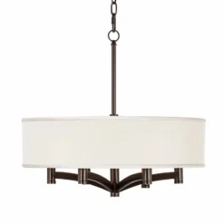 Possini Euro Cream Textured Ava 6-Light Bronze Pendant Chandelier