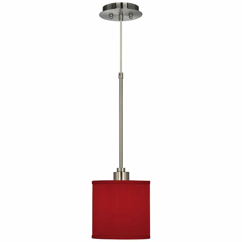 Possini Euro Design 7" Wide Textured Faux Silk Red Mini Pendant Light 4 Possini Euro Design 7" Wide Textured Faux Silk Red Mini Pendant Light - Image 2