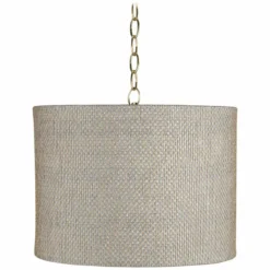Possini Euro Gray And Gold 15" Wide Antique Brass Shaded Pendant Light