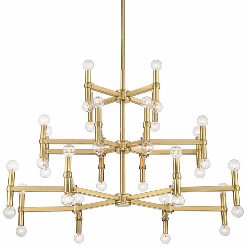 Possini Euro Marya 41 1/2"W Satin Brass 3-Tier Chandelier 4 Possini Euro Marya 41 1/2"W Satin Brass 3-Tier Chandelier - Image 2