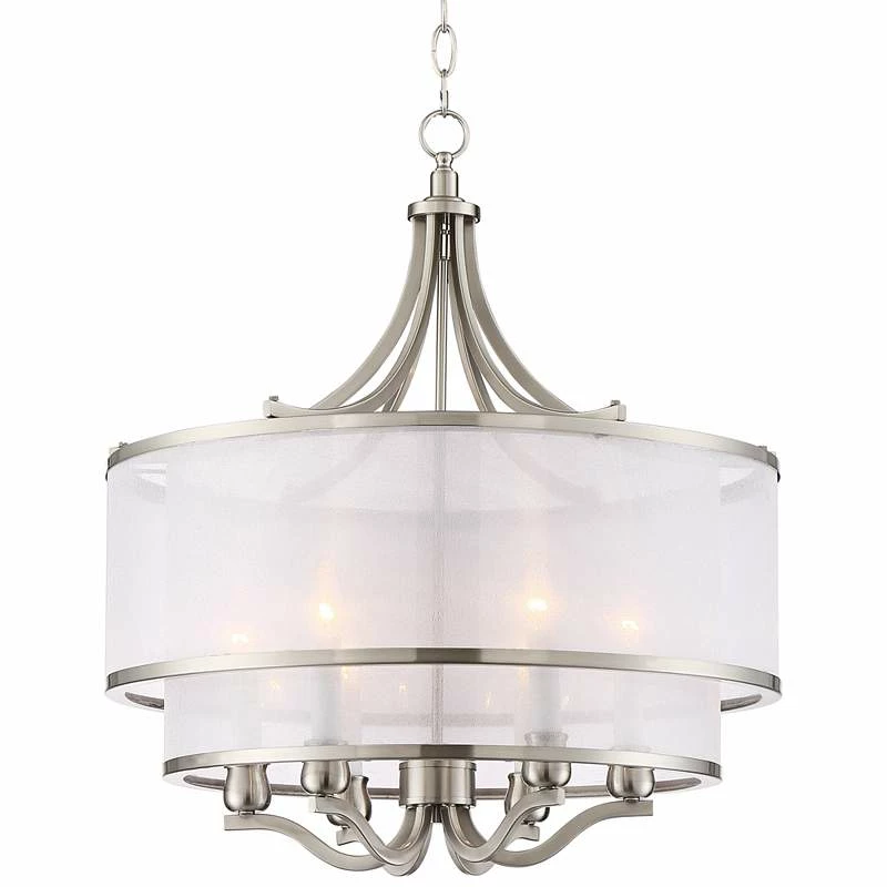Possini Euro Nor 23" Wide 6-Light Brushed Nickel Drum Shade Pendant 4 Possini Euro Nor 23" Wide 6-Light Brushed Nickel Drum Shade Pendant - Image 2