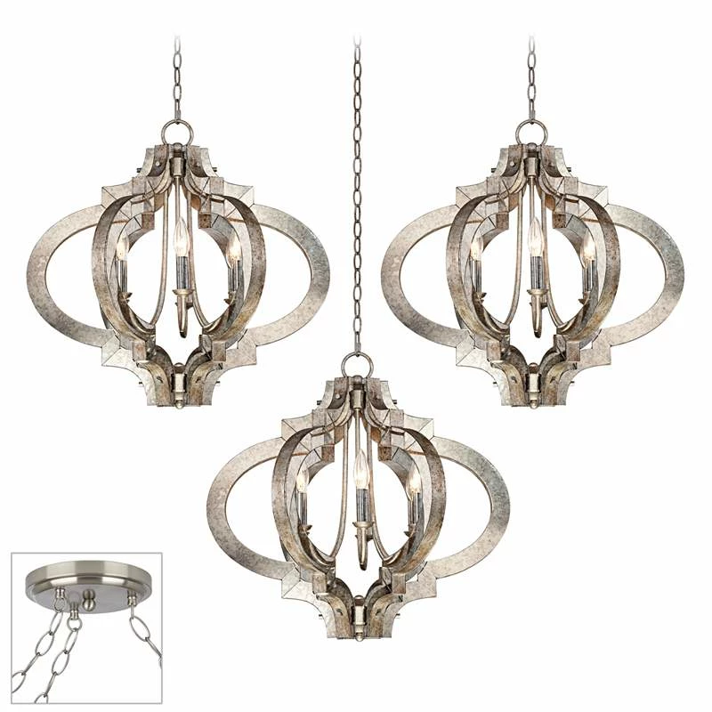 Possini Euro Ornament Brushed Nickel 3-Light Swag Chandelier 3 Possini Euro Ornament Brushed Nickel 3-Light Swag Chandelier