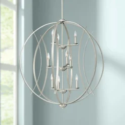 Possini Euro Spherical 32 3/4"W Brushed Nickel 9-Light Pendant