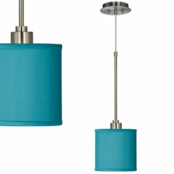 Possini Euro Teal Blue 7" Wide Faux Silk Mini Pendant Light